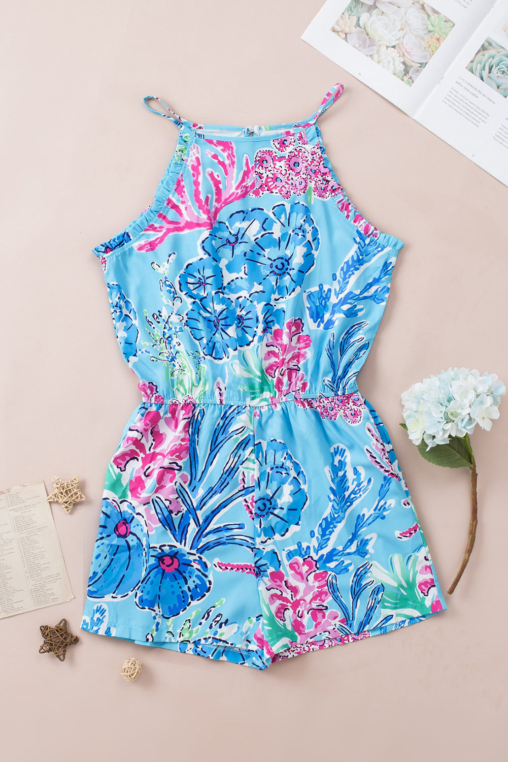 Floral Print Pocketed Frill Sleeveless Romper - LA Grand