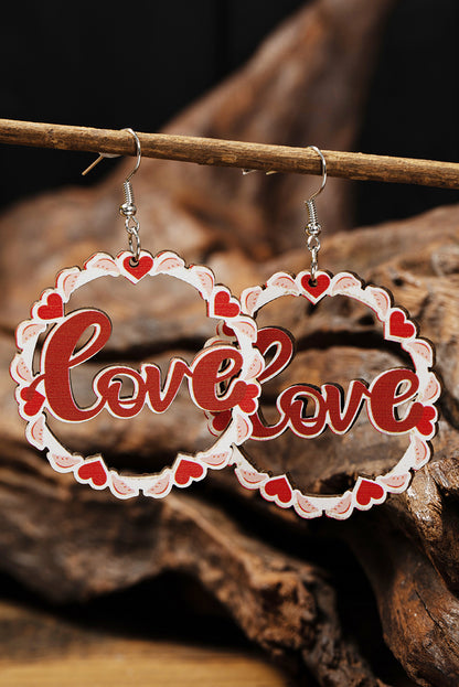 Red Hollowed Love Pendant Valentines Day Earrings - LA Grand