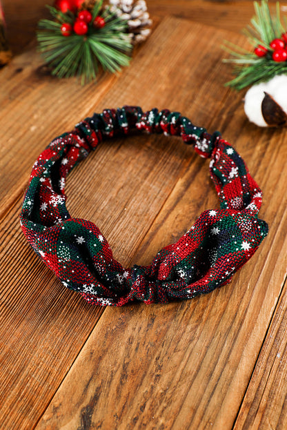 Blackish Green Christmas Plaid Snowflake Print Bow Hair Tie - LA Grand