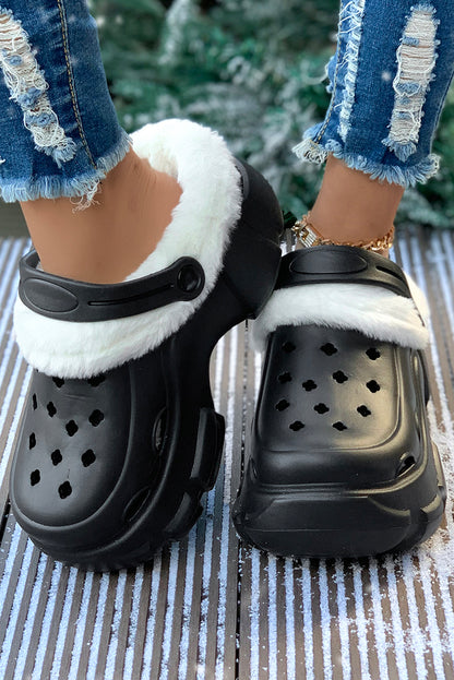 White Plush Lining Winter Hollowed Clogs - LA Grand