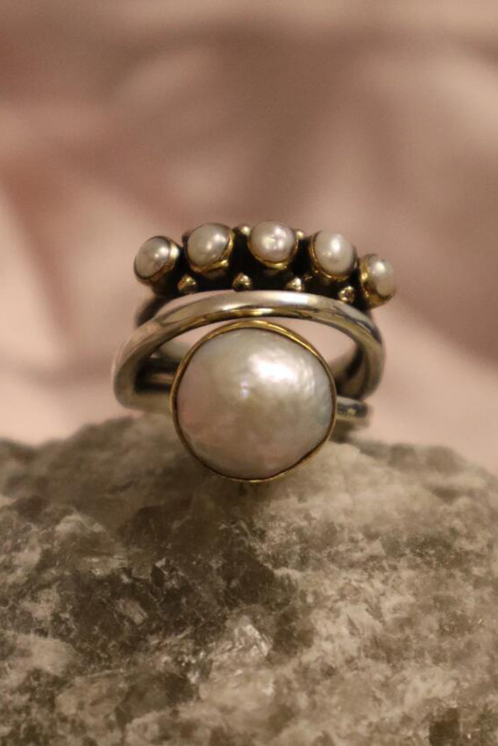 Silver Vintage Pearl Inlay Opening Ring - LA Grand