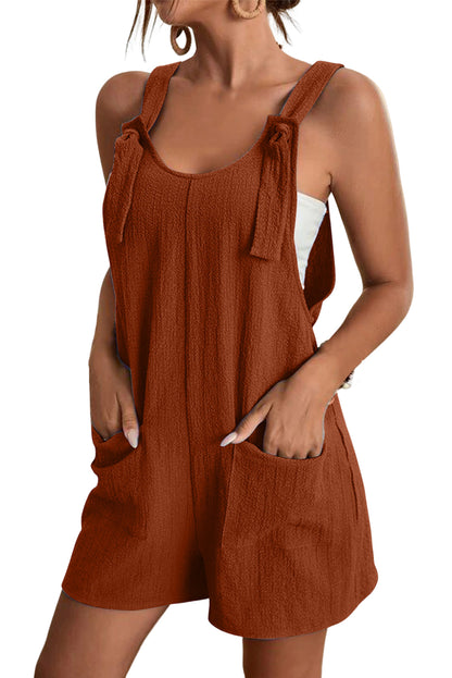 Fiery Red Adjustable Straps Pocketed Textured Romper - LA Grand