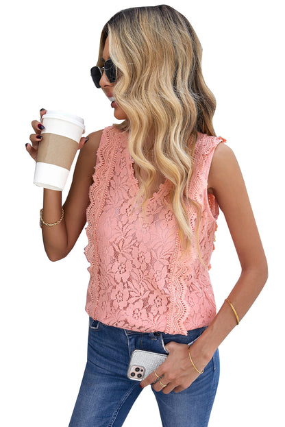 Pink Lace V Neck Tank Top - LA Grand