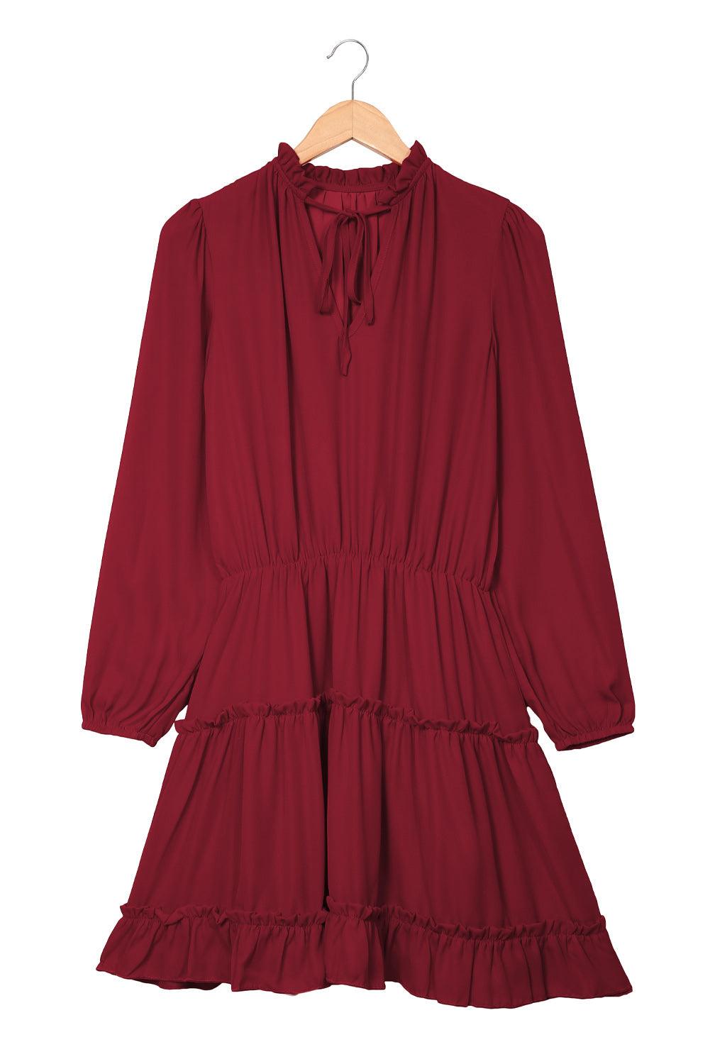 V Neck Long Sleeve Ruffle Tiered Mini Dress - LA Grand