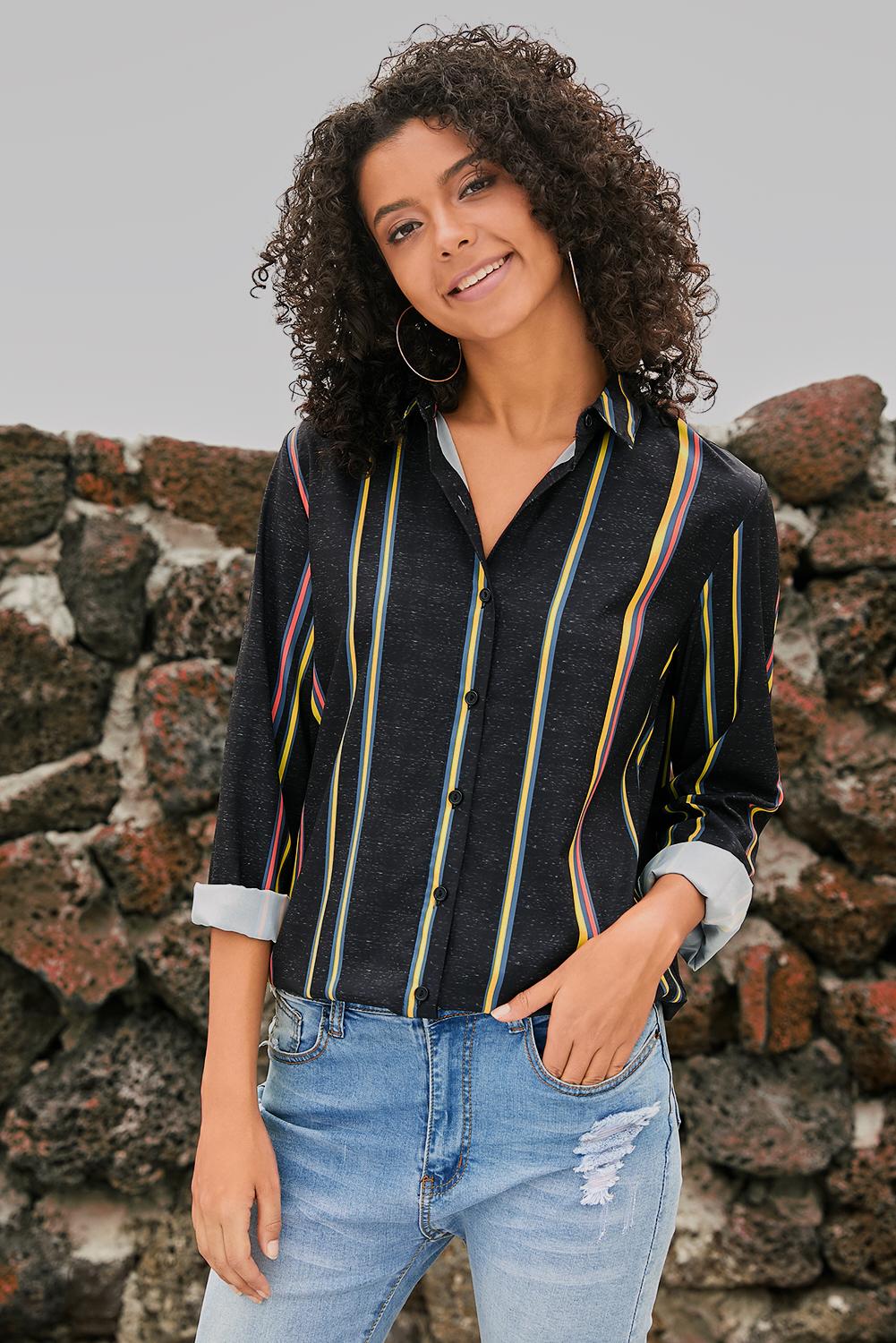 Black Brown Striped Modern Women Shirt - LA Grand