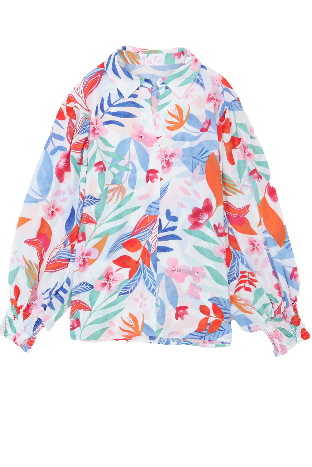 Multicolor Vibrant Floral Printed Billowy Sleeve Shirt - LA Grand