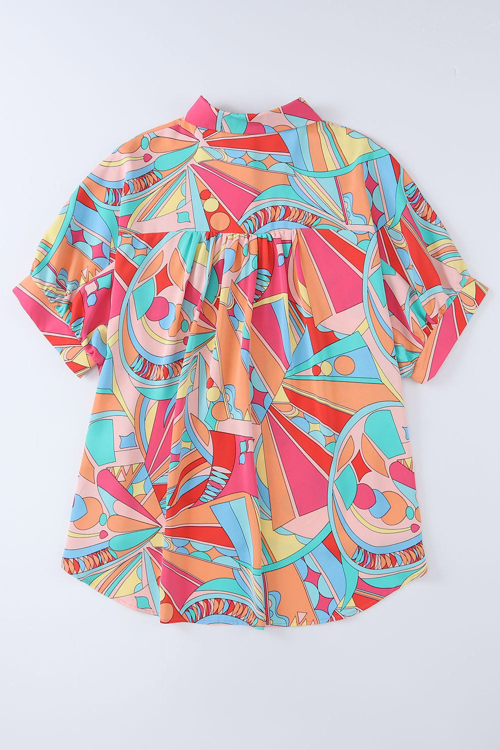 Multicolor Abstract Geometry Print Half Puff Sleeve Loose Shirt - LA Grand