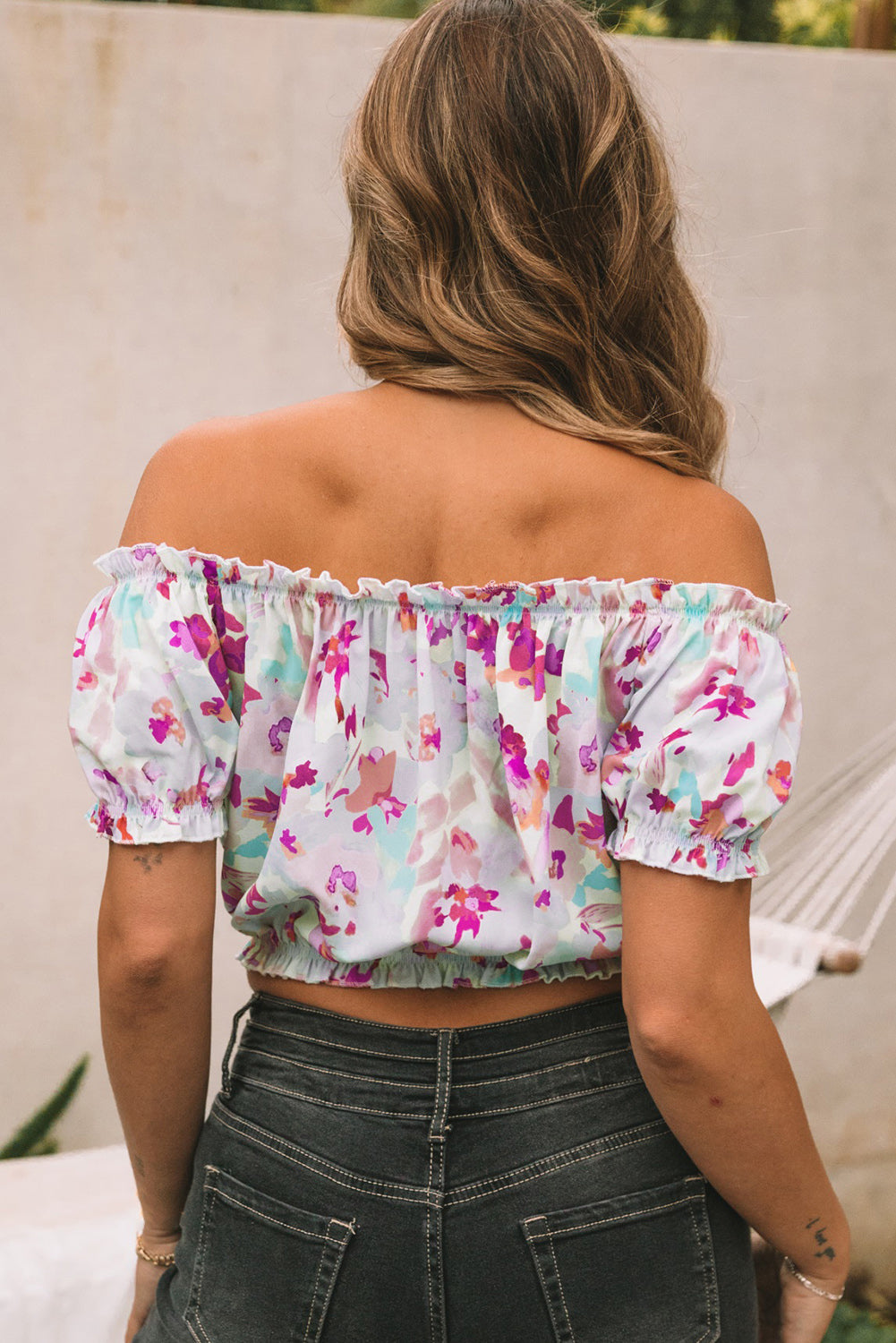 Multicolor Floral Print Off Shoulder Puff Sleeve Blouse - LA Grand