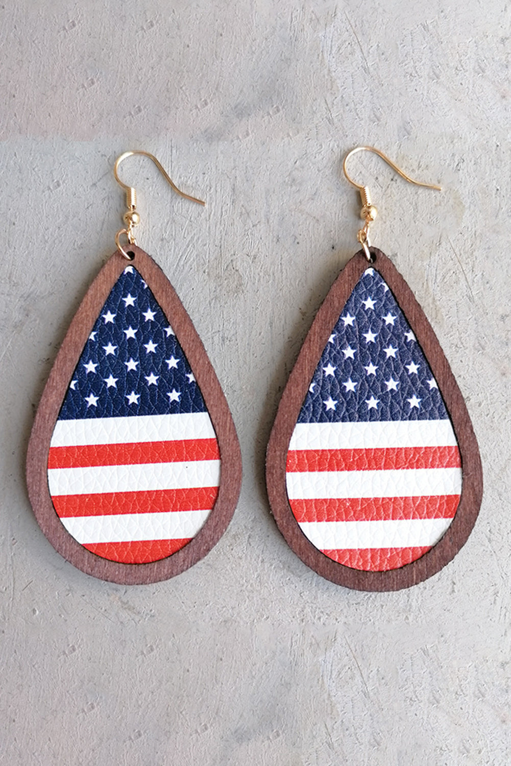 Blue Wood Frame Leather Flag Earrings - LA Grand