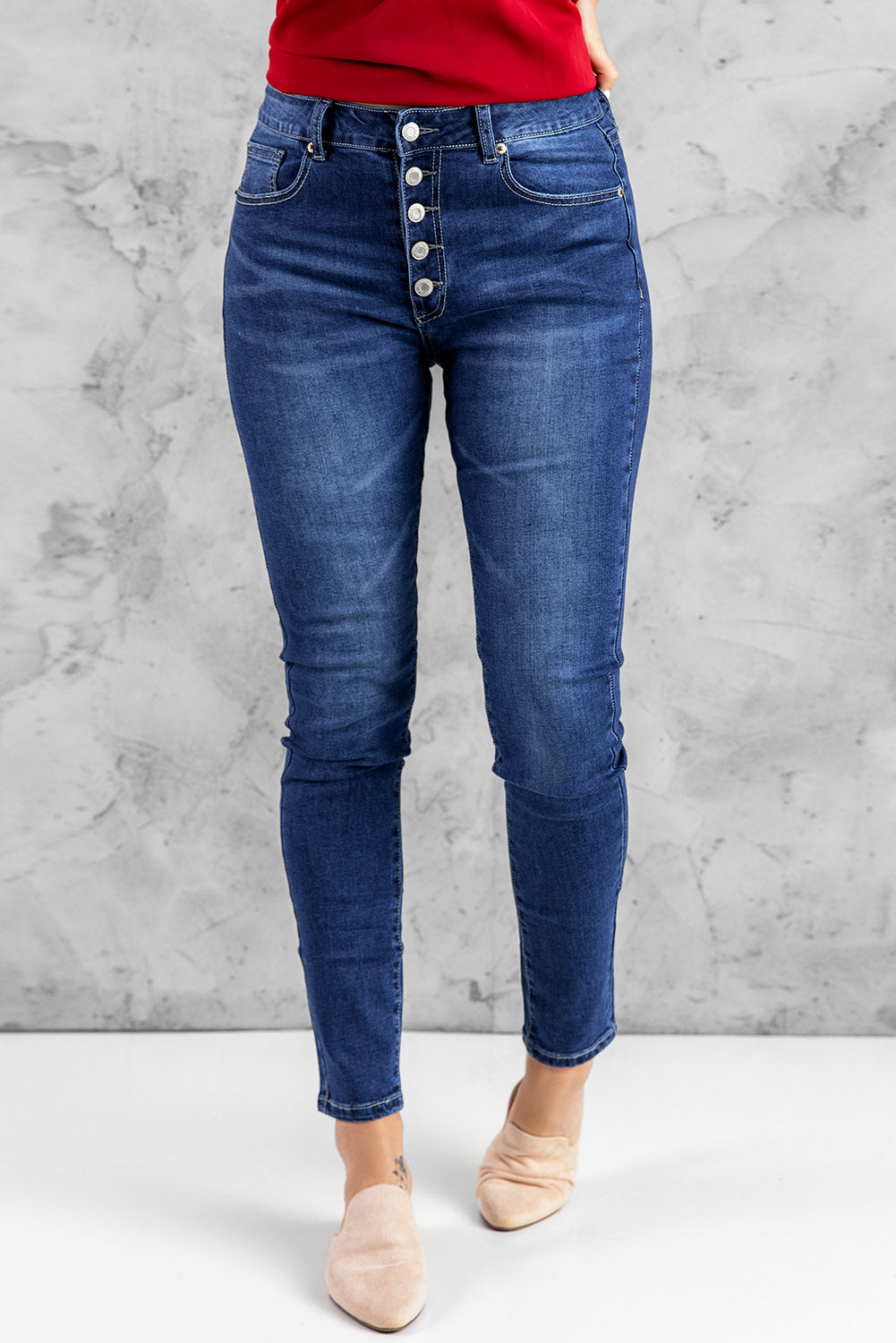 Blue High Rise Skinny Button Fly Jeans - LA Grand