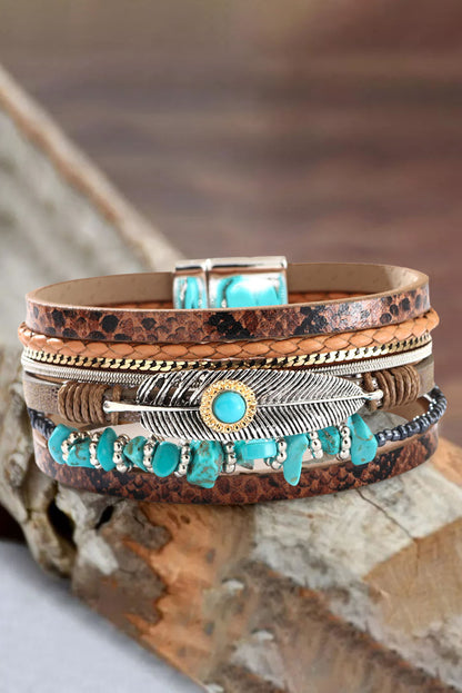 Brown Vintage Turquoise Multi-layer Leather Bracelet - LA Grand