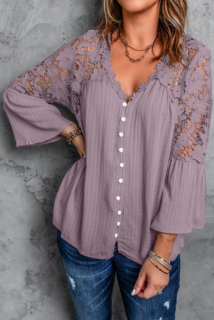 Purple Crochet Lace Button Top - LA Grand