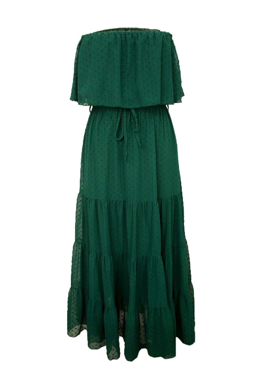 Verde Sunshine Off-Shoulder Swiss Dot Maxi Dress - LA Grand