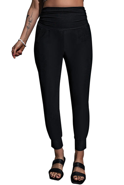 Black High Waist Pleated Pocket Leggings - LA Grand