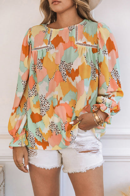 Multicolor Abstract Printed Long Sleeve Blouse - LA Grand