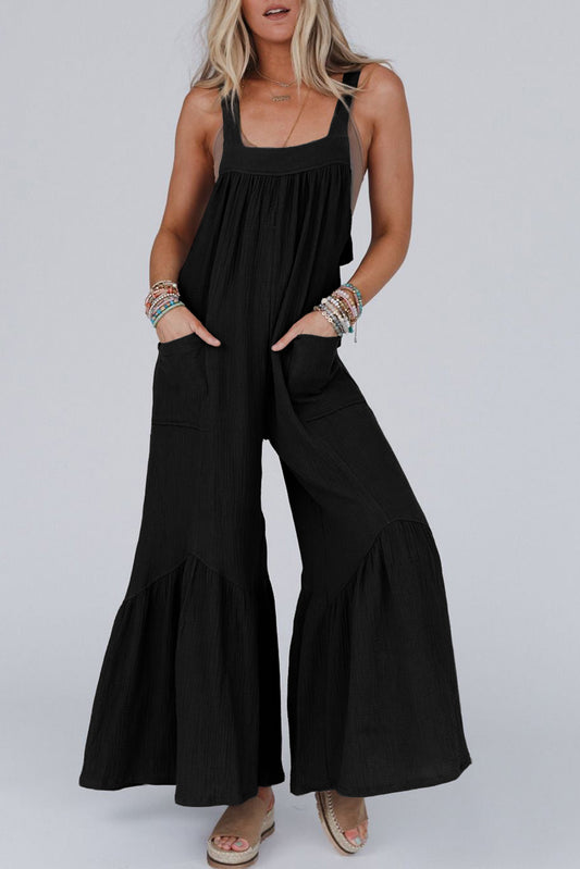 Black Wide Leg Ruffle Jumpsuit - LA Grand