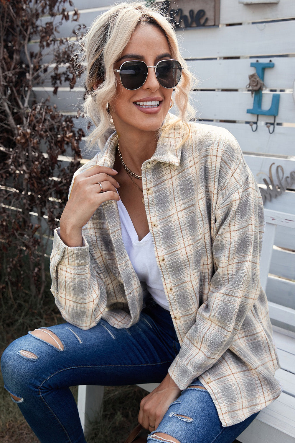 Buttoned Turn Down Collar Plaid Shirt - LA Grand