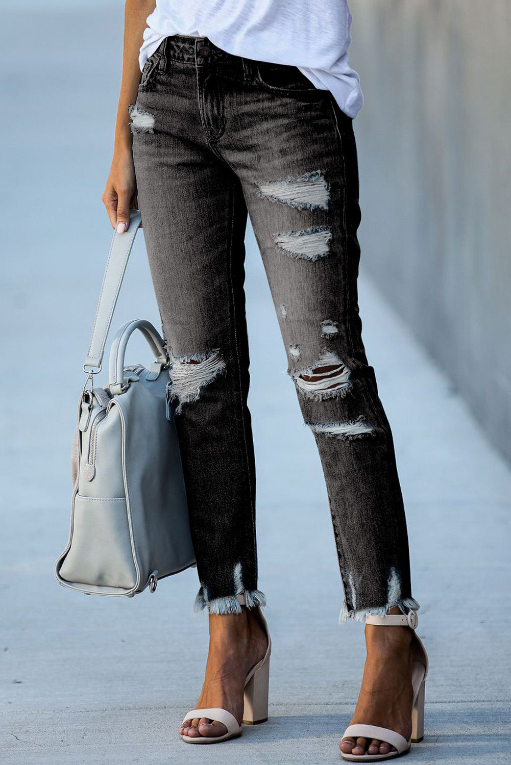 Light Blue Distressed Denim Pants - LA Grand