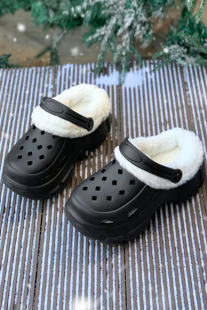 White Plush Lining Winter Hollowed Clogs - LA Grand