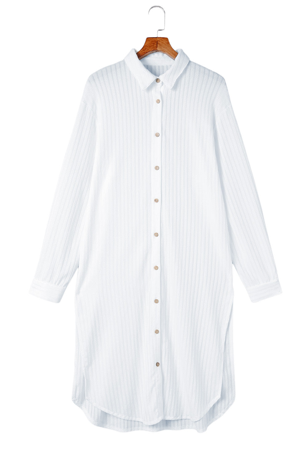 White Striped Crinkle Button Front Cover Up Shirt Dress - LA Grand