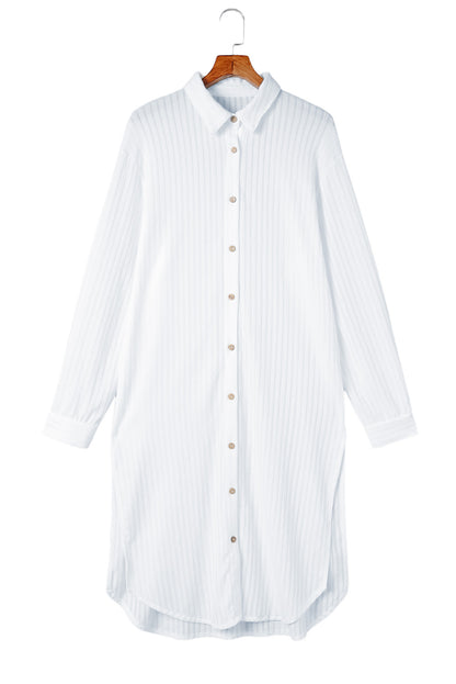 White Striped Crinkle Button Front Cover Up Shirt Dress - LA Grand