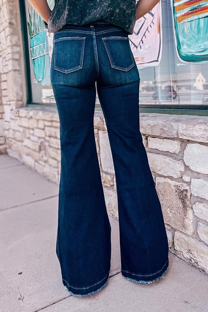 Real Teal High Rise Ripped Bell Bottom Jeans - LA Grand