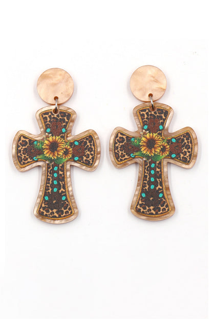 Multicolour Cross Sunflower Western Fashion Acrylic Earrings - LA Grand