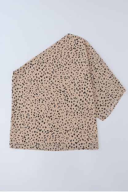 Khaki Leopard Asymmetric One Shoulder Blouse - LA Grand