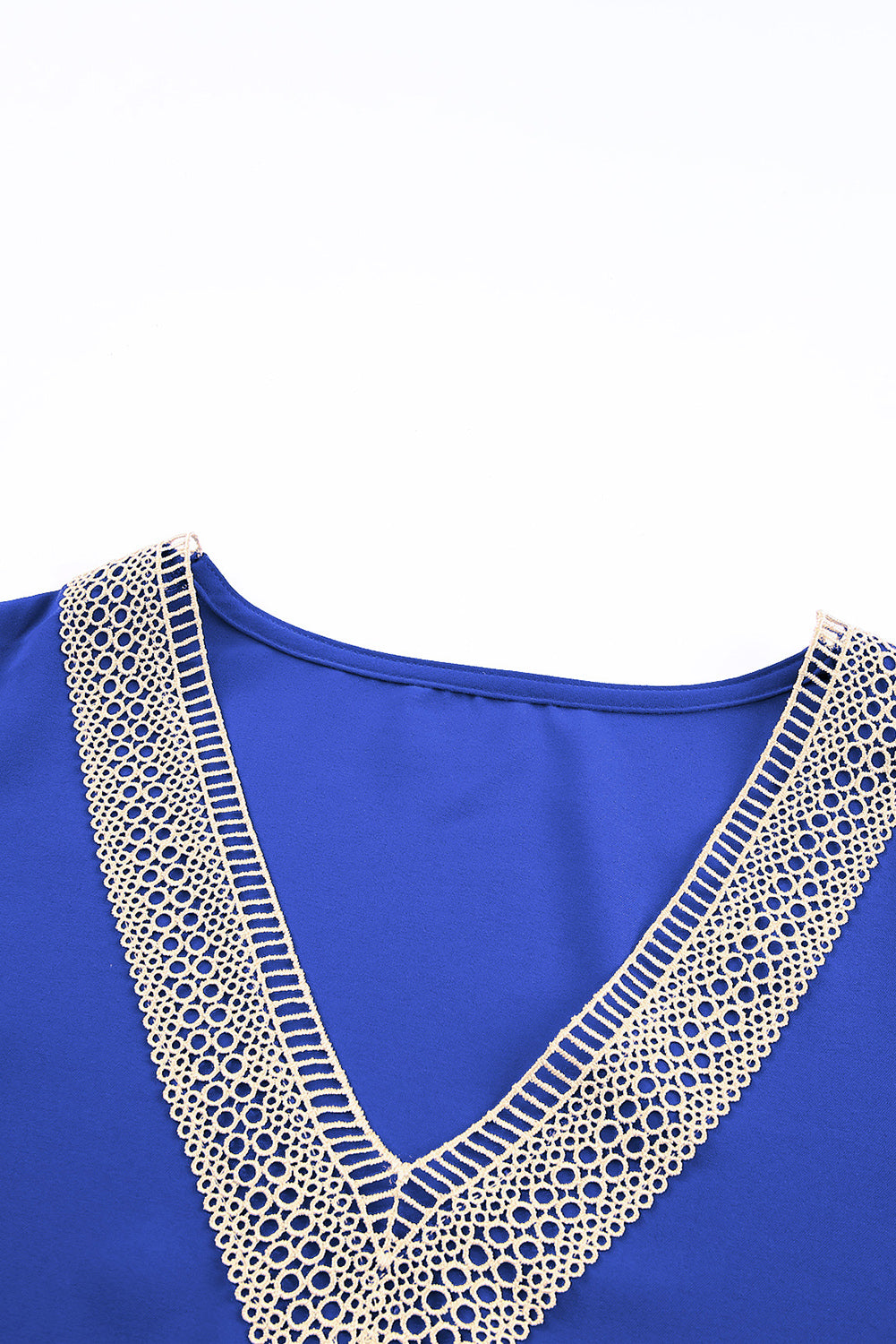 Blue Lace Trim V Neck Short Sleeve Blouse - LA Grand