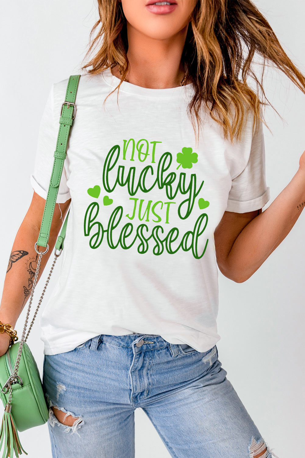 White St Patricks Not Luck Just Blessed Graphic T-shirt - LA Grand