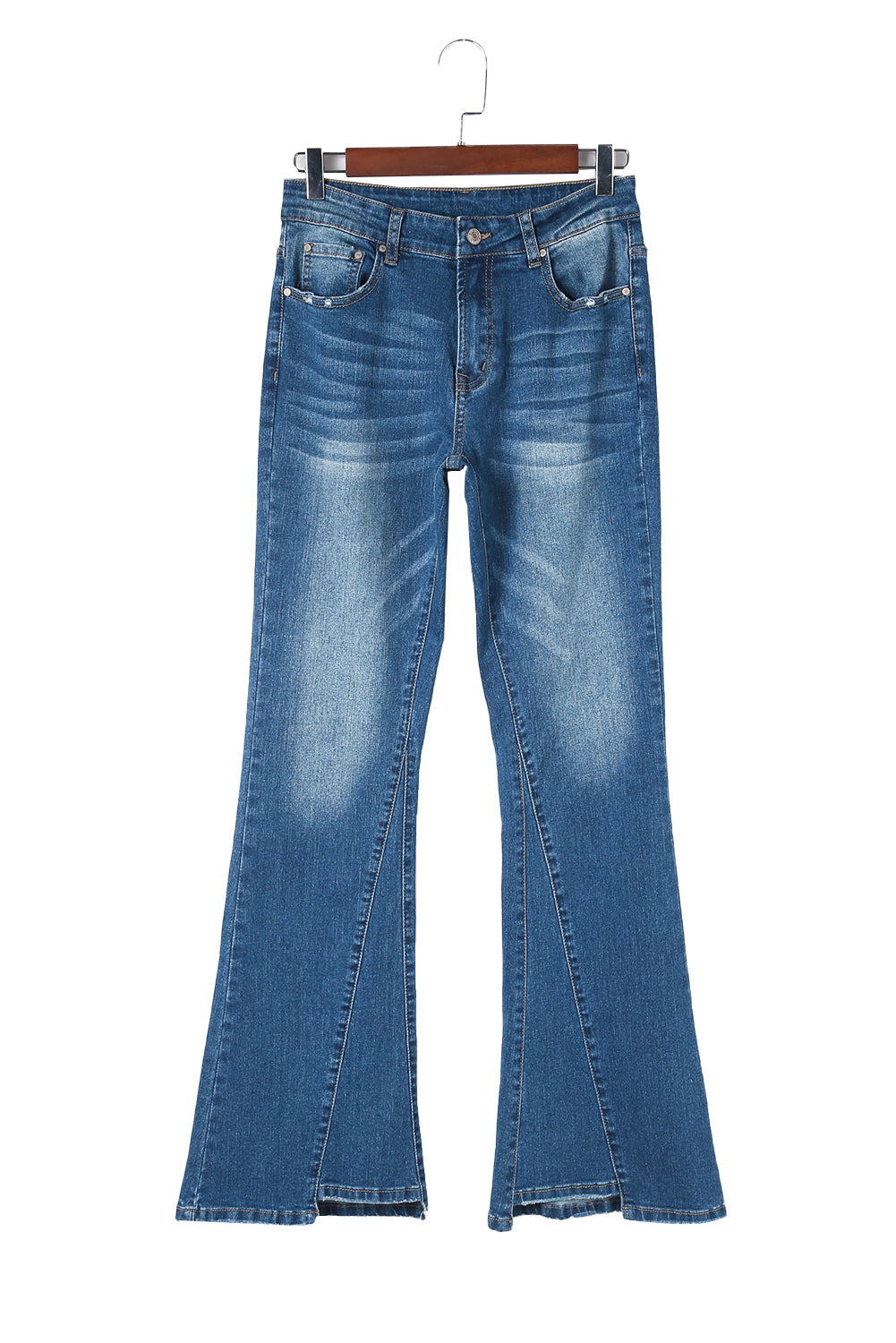 Sky Blue Medium Wash High Rise Flare Jeans - LA Grand