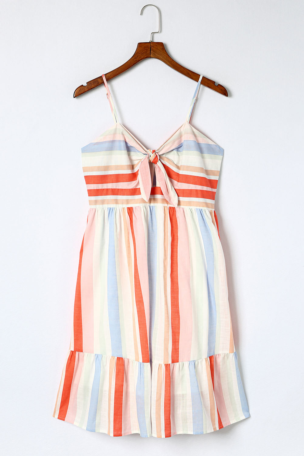 Multicolor Striped Print Knotted Cutout Sleeveless Dress - LA Grand