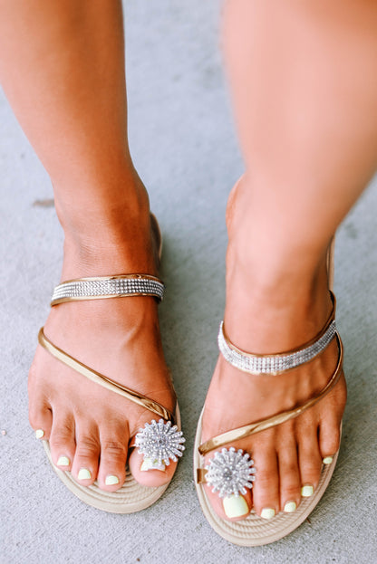 Silver Rhinestone Toe Ring Flat Sandals - LA Grand