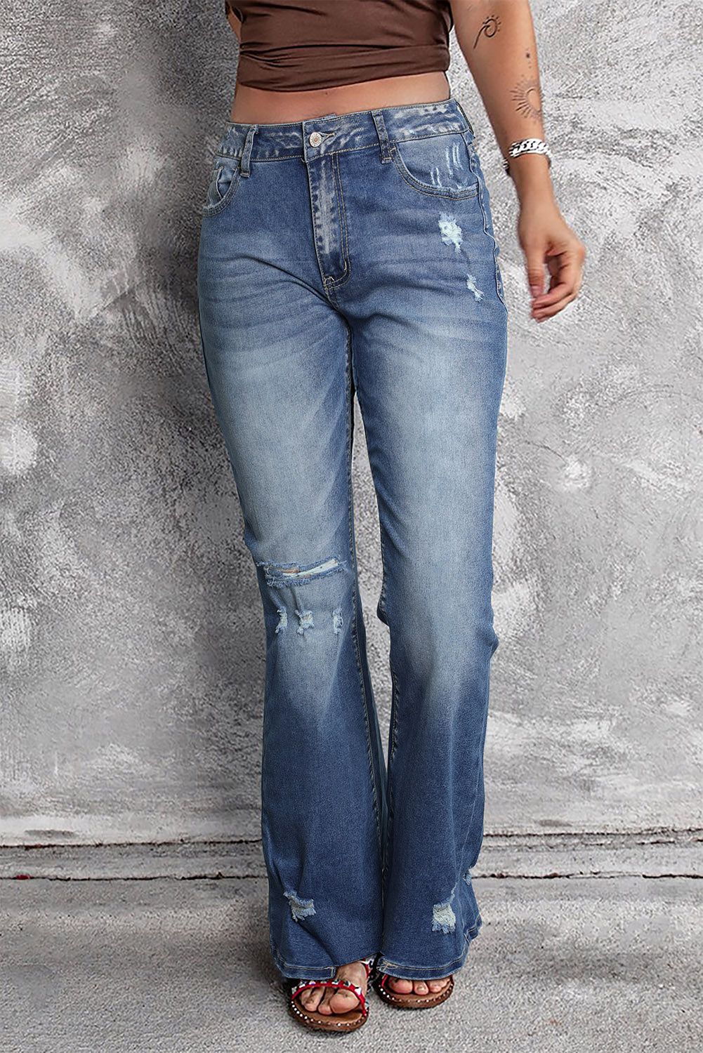 Blue Distressed Flare Jeans - LA Grand