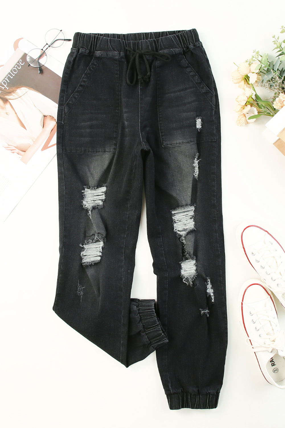 Blue Pocketed Distressed Denim Joggers - LA Grand