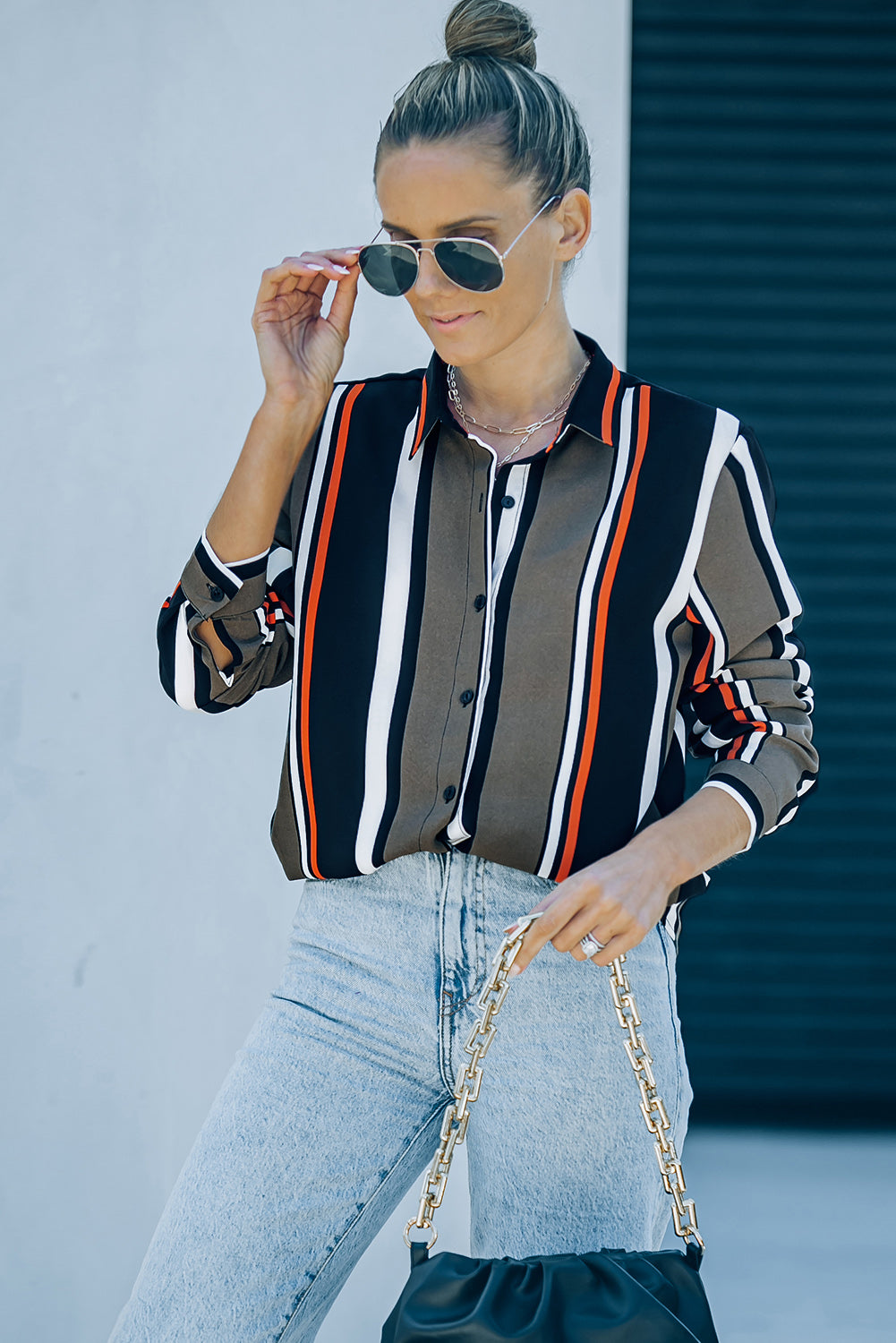 Black Brown Striped Modern Women Shirt - LA Grand