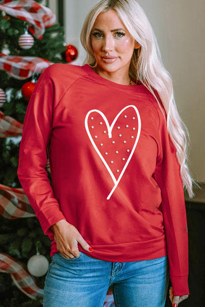 Red Valentine Heart Beaded Graphic Sweatshirt - LA Grand