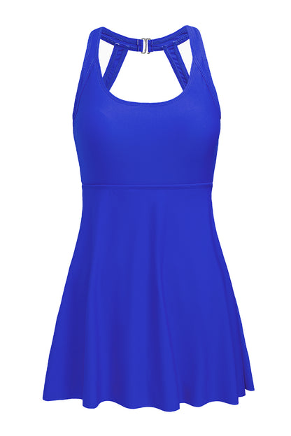 Blue Strappy Halterneck Skirt Style One Piece Swimsuit - LA Grand