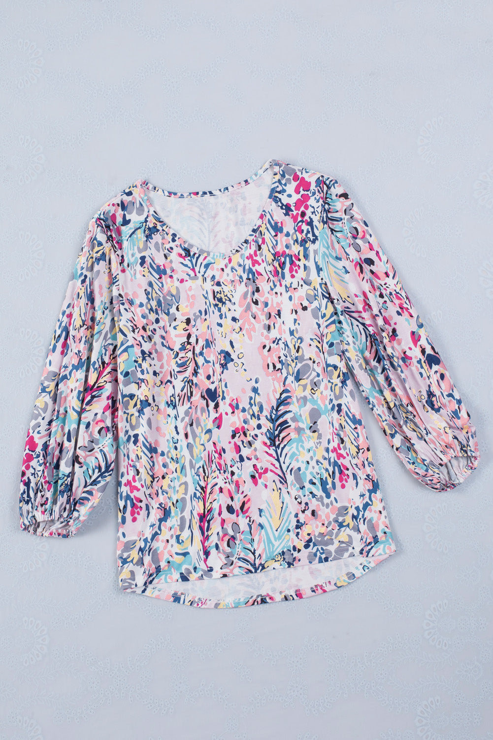 Blue Floral Print Puffy Sleeve Loose Blouse - LA Grand