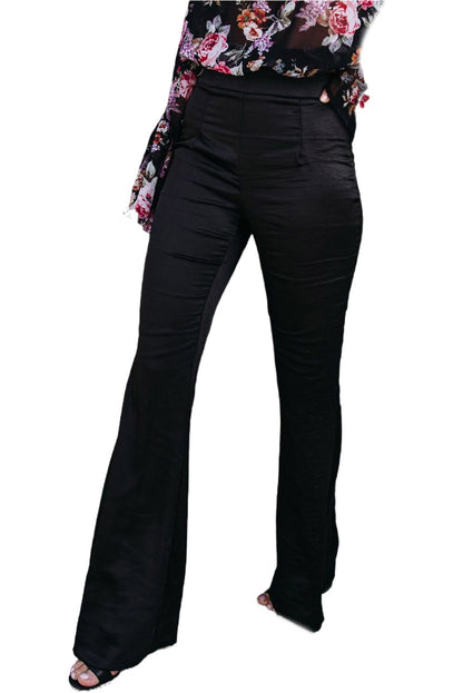 Black Satin Flare Tailored Pants - LA Grand