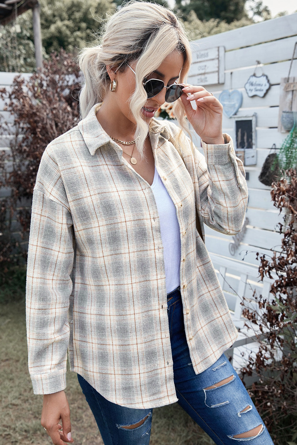 Buttoned Turn Down Collar Plaid Shirt - LA Grand