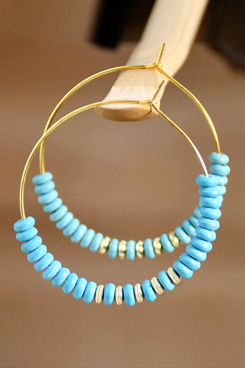 Gold Faux Turquoise Beaded Hoop Earrings - LA Grand