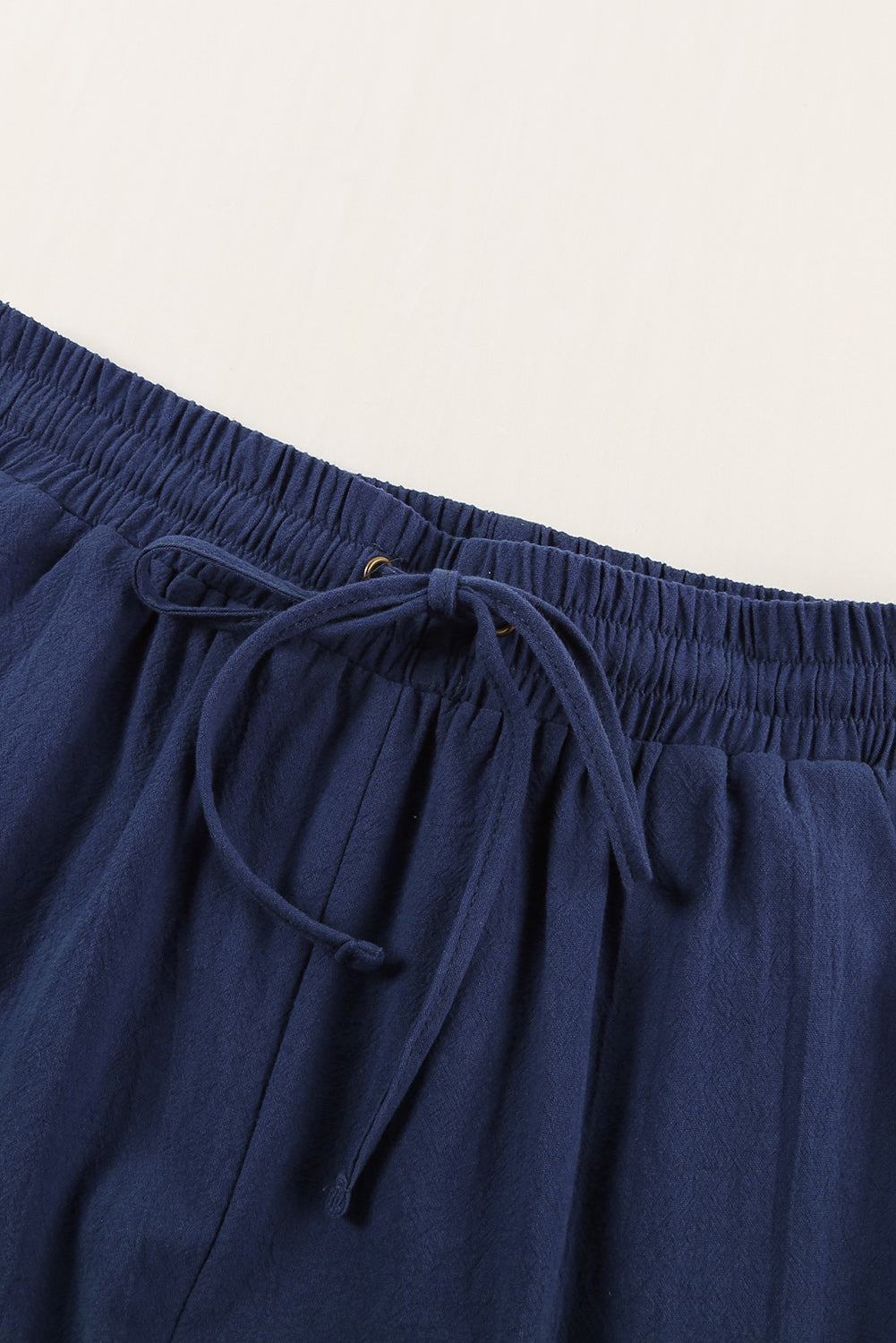 Blue Drawstring Elastic Waist Pockets Long Straight Legs Pants - LA Grand