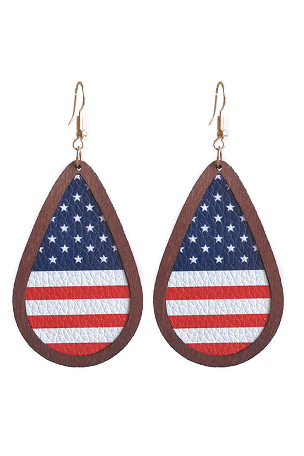 Blue Wood Frame Leather Flag Earrings - LA Grand