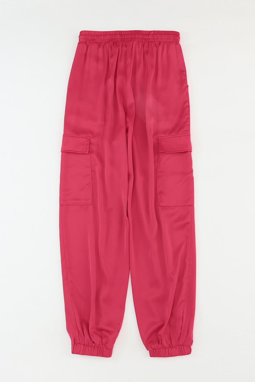 Rose Satin Pocketed Drawstring Elastic Waist Pants - LA Grand