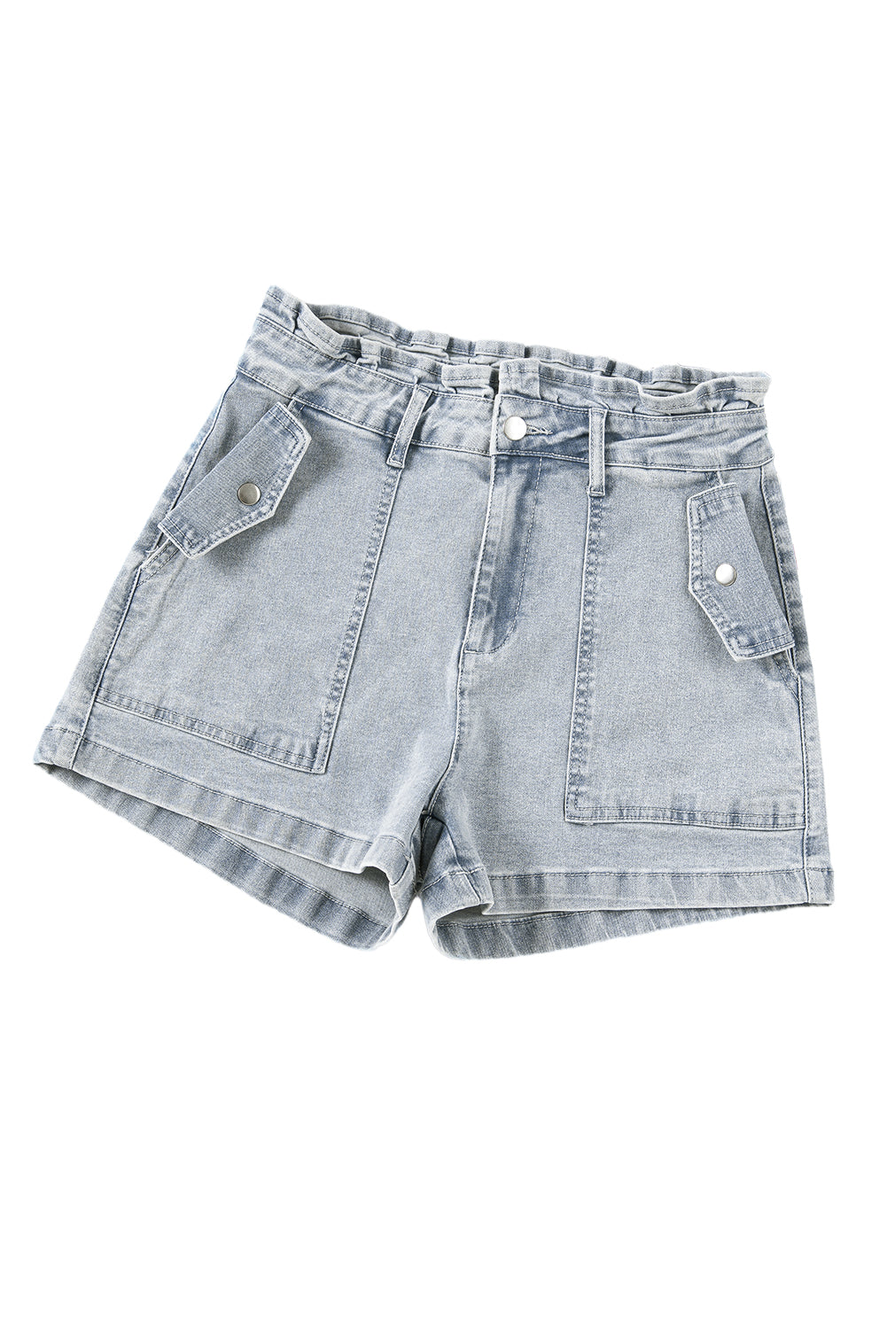 Beau Blue Ruffled High Waist Flap Pockets Denim Shorts - LA Grand