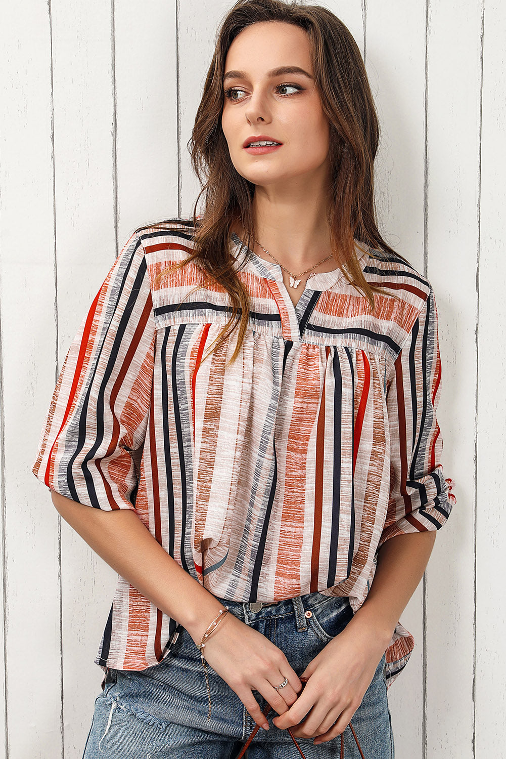 Multicolor Striped 3/4 Sleeve Blouse - LA Grand