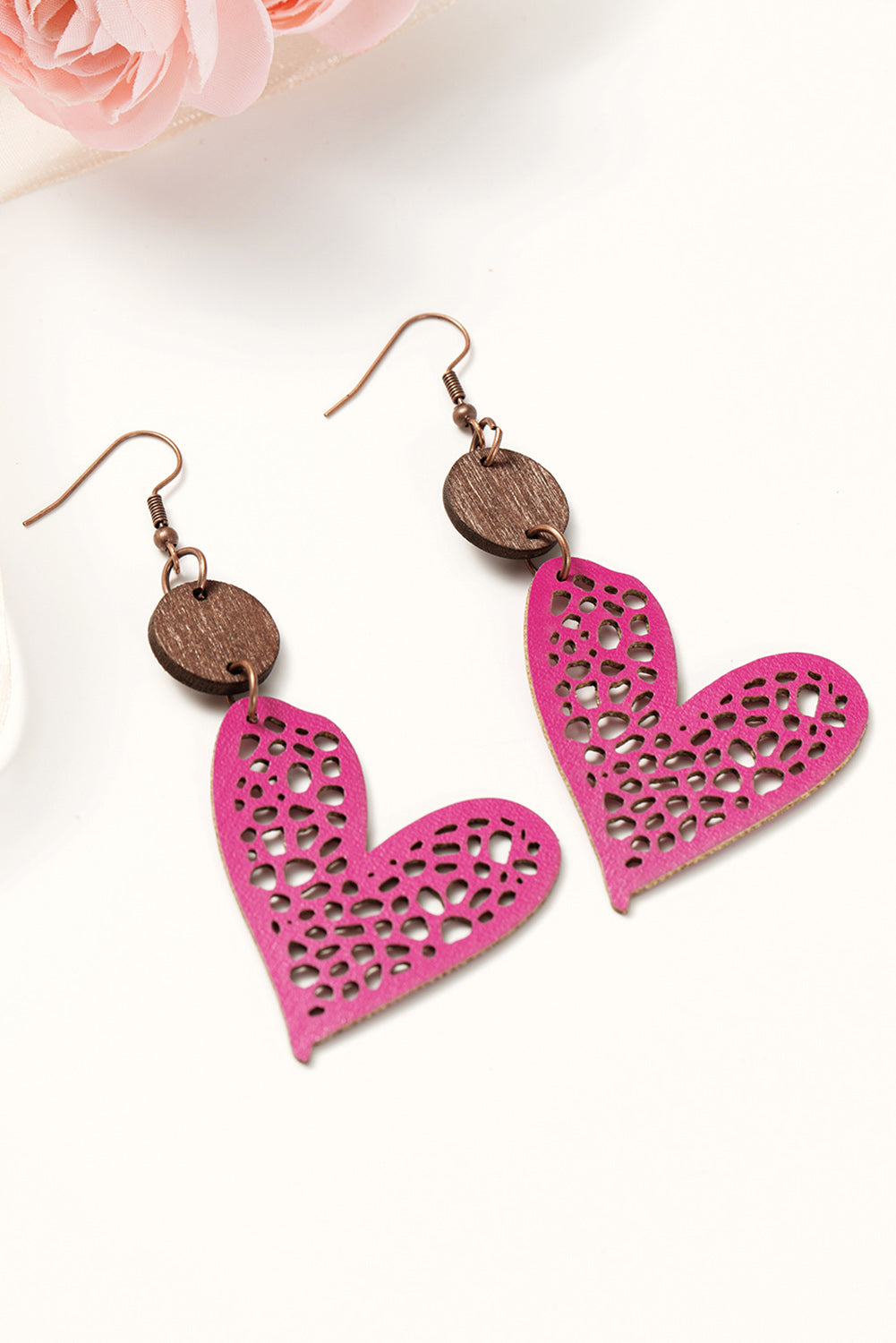 Rose Red Valentine Hollow-out Love Heart Dangle Earrings - LA Grand