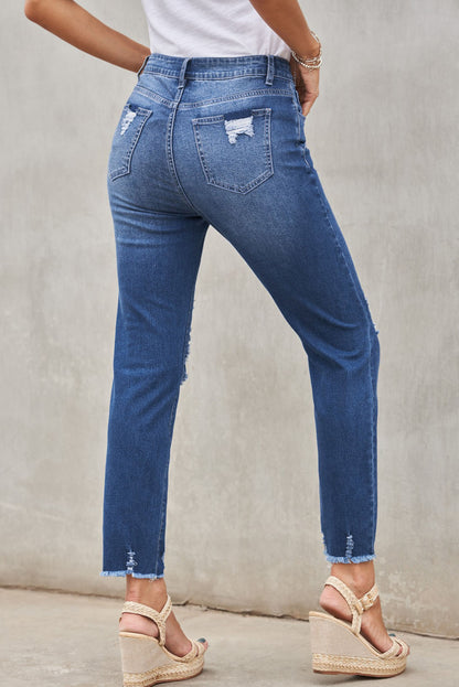 Light Blue Distressed Denim Pants - LA Grand