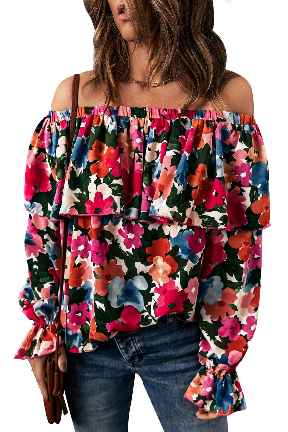 Floral Print Ruffled Off Shoulder Blouse - LA Grand